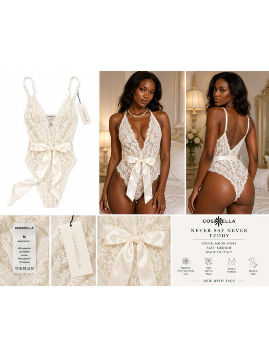 Cosabella Other - Cosabella Never Say Never Teddy Moon Ivory Lace Bodysuit Medium M NWT Italy
